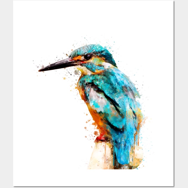 Dramabite Watercolor kingfisher animal bird artistic painting Wall Art by dramabite